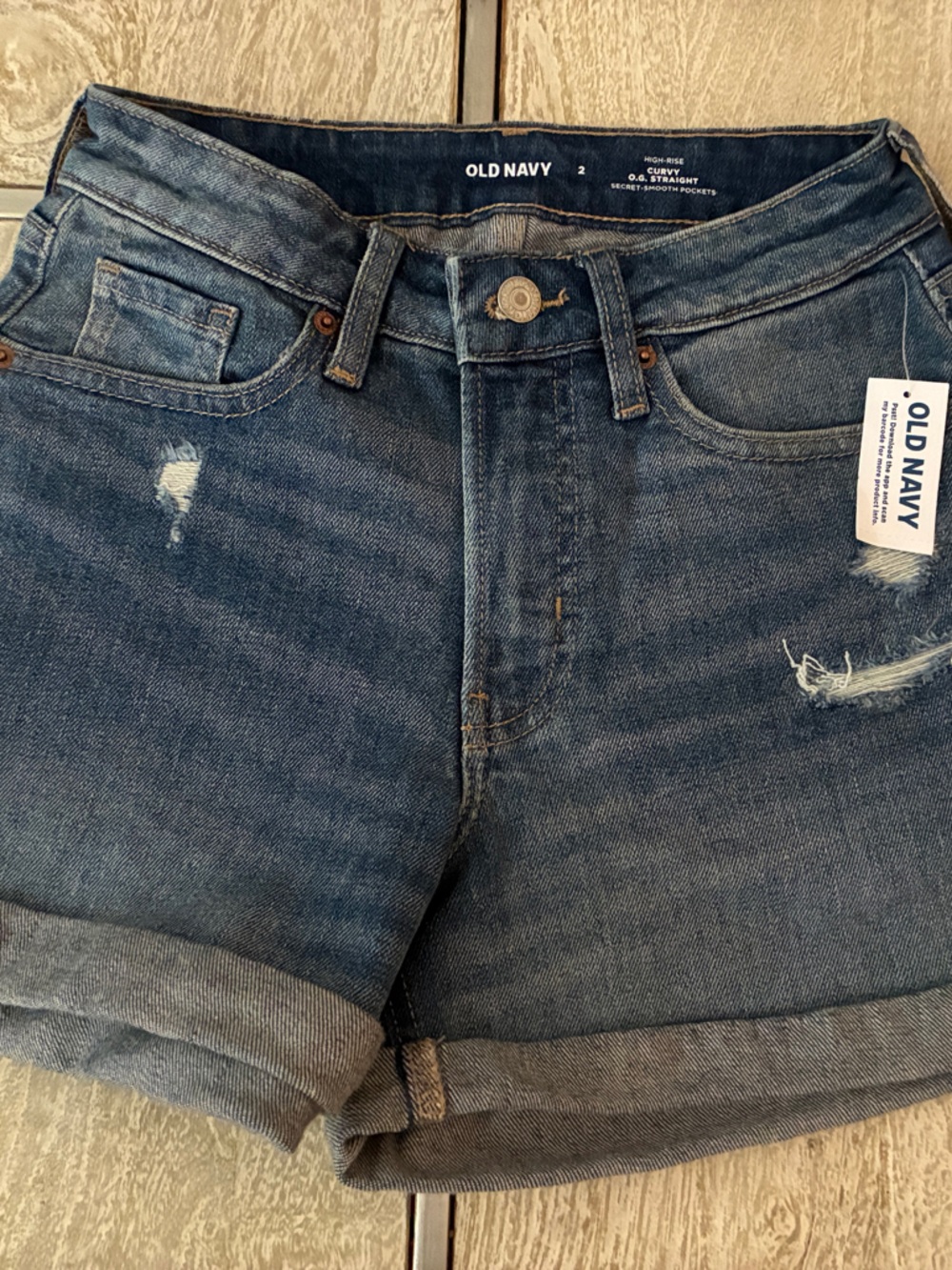 Old Navy Rolled Cuff Distressed Denim Shorts - Medium Blue